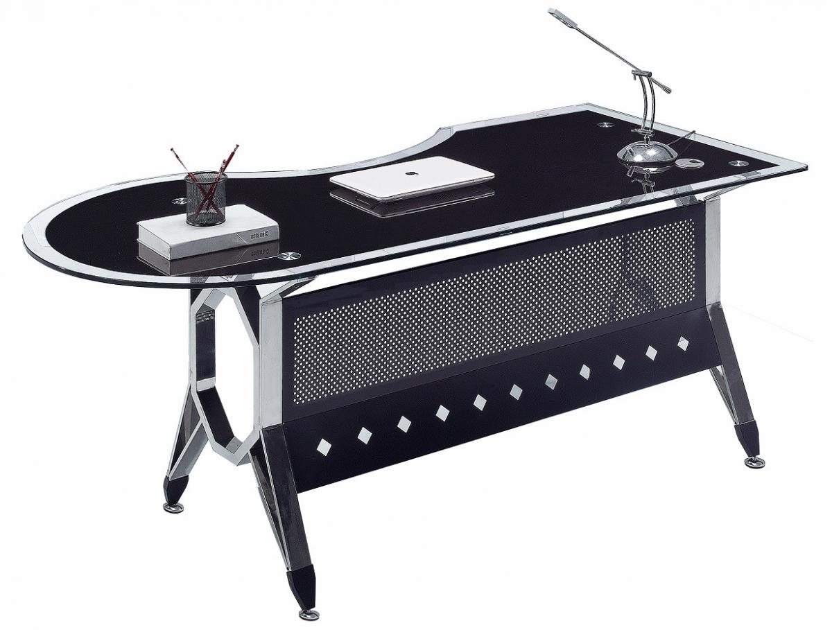 Mesa de oficina COLOGNE, forma a derecha, vidrio templado negro, 180 x 85 cms