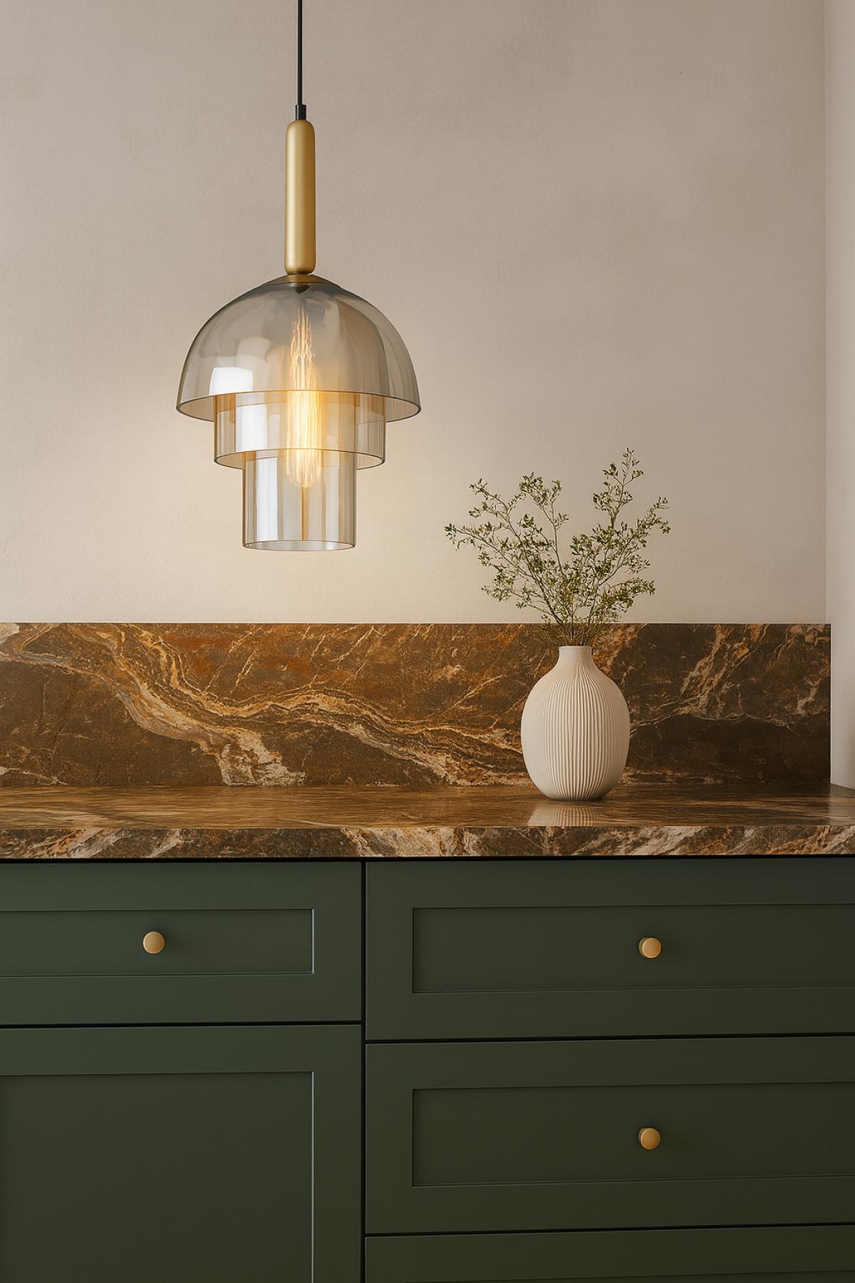 Lámpara FOLGE, colgante, metal dorada, cristal