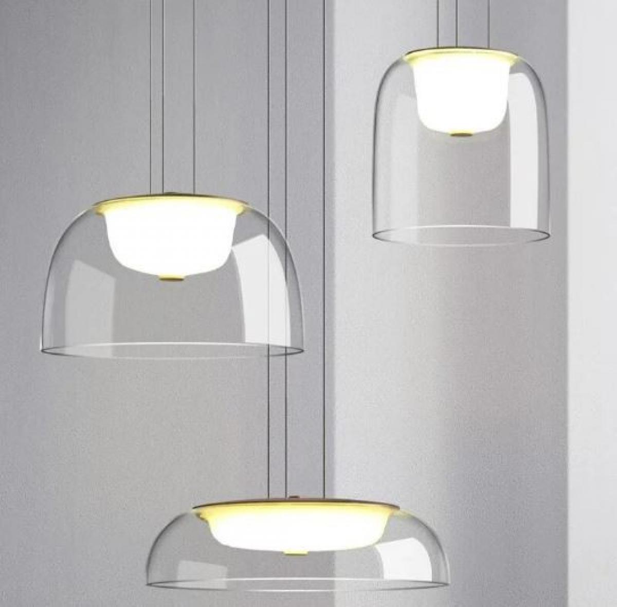 Lámpara WITTEN H130, colgante, metal, cristal, led