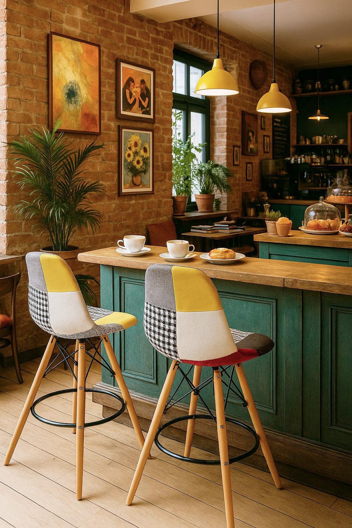 Taburete STAR PAT24, madera, tapizado patchwork 24