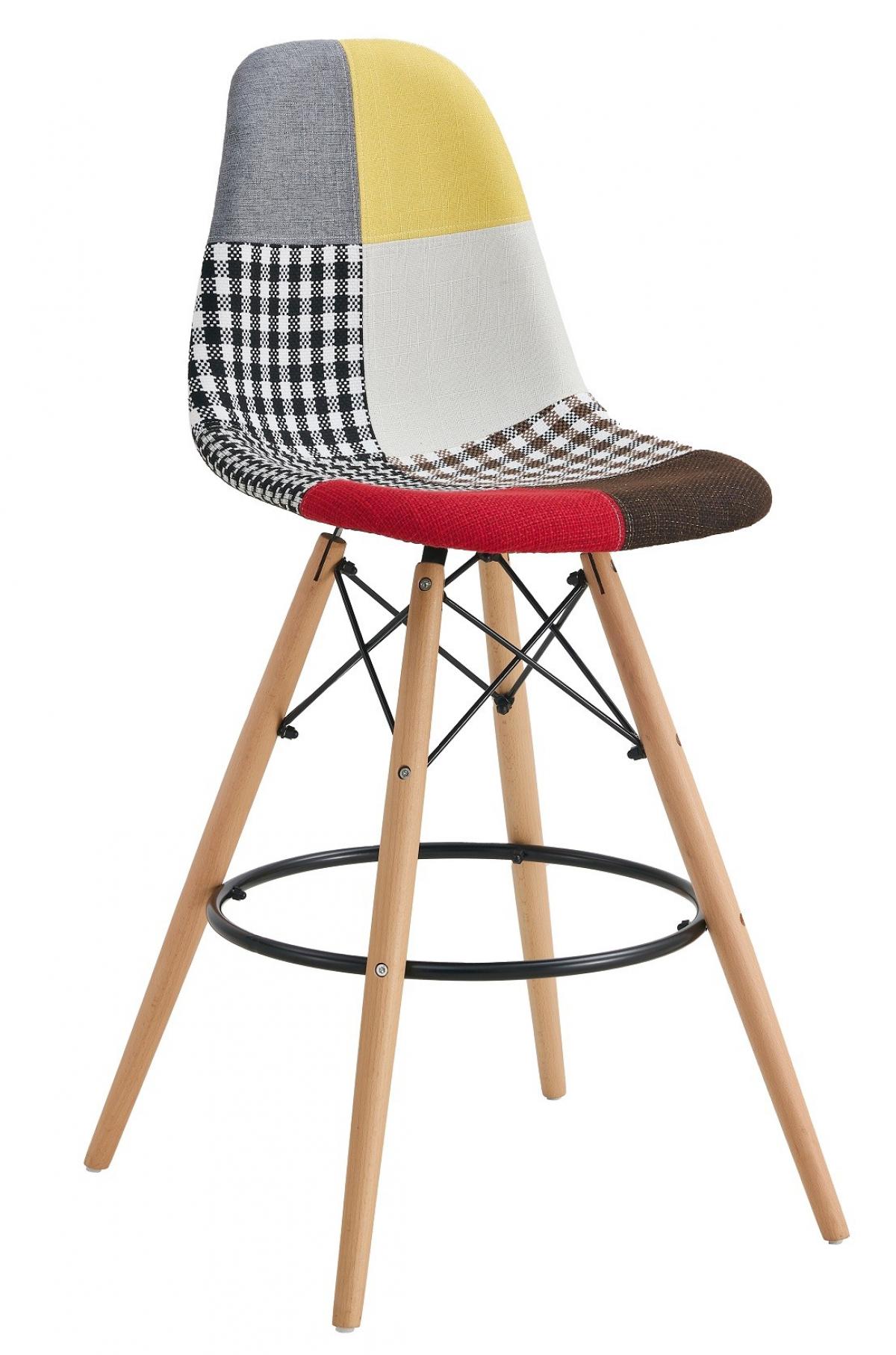 Taburete TOWER PAT24, madera, tapizado patchwork 24