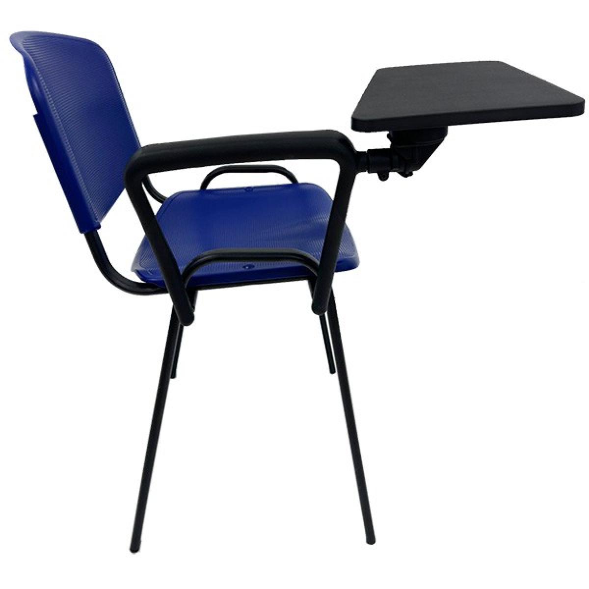 Silla NIZA con pala de escritura, asiento y respaldo en plástico azul