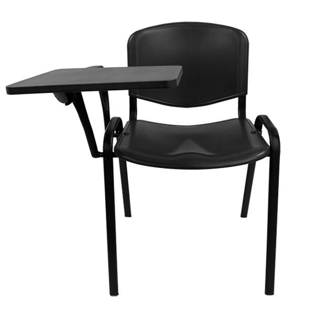 Silla NIZA con pala de escritura, asiento y respaldo plástico negro