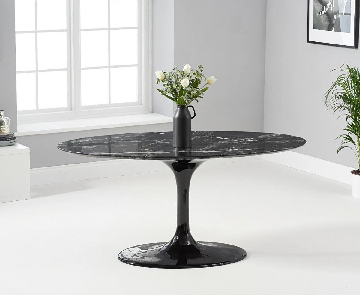 Mesa TUL, oval, fibra de vidrio, mármol negro 160x90 cms
