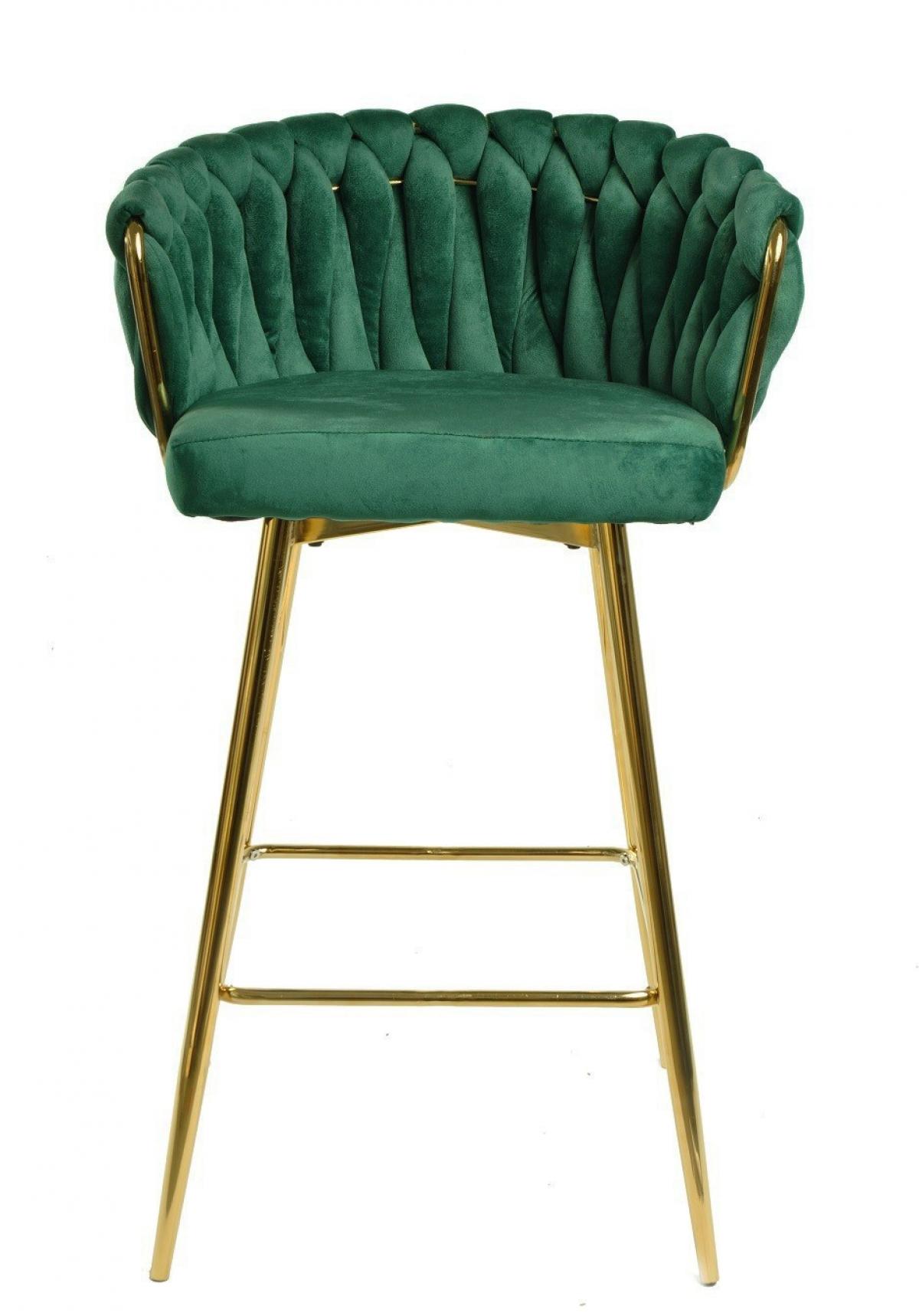 Taburete KING, metal, cromado dorado, tapizado velvet verde oscuro