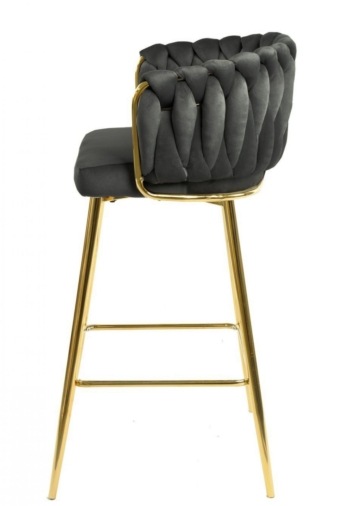 Taburete KING, metal, cromado dorado, tapizado velvet gris oscuro
