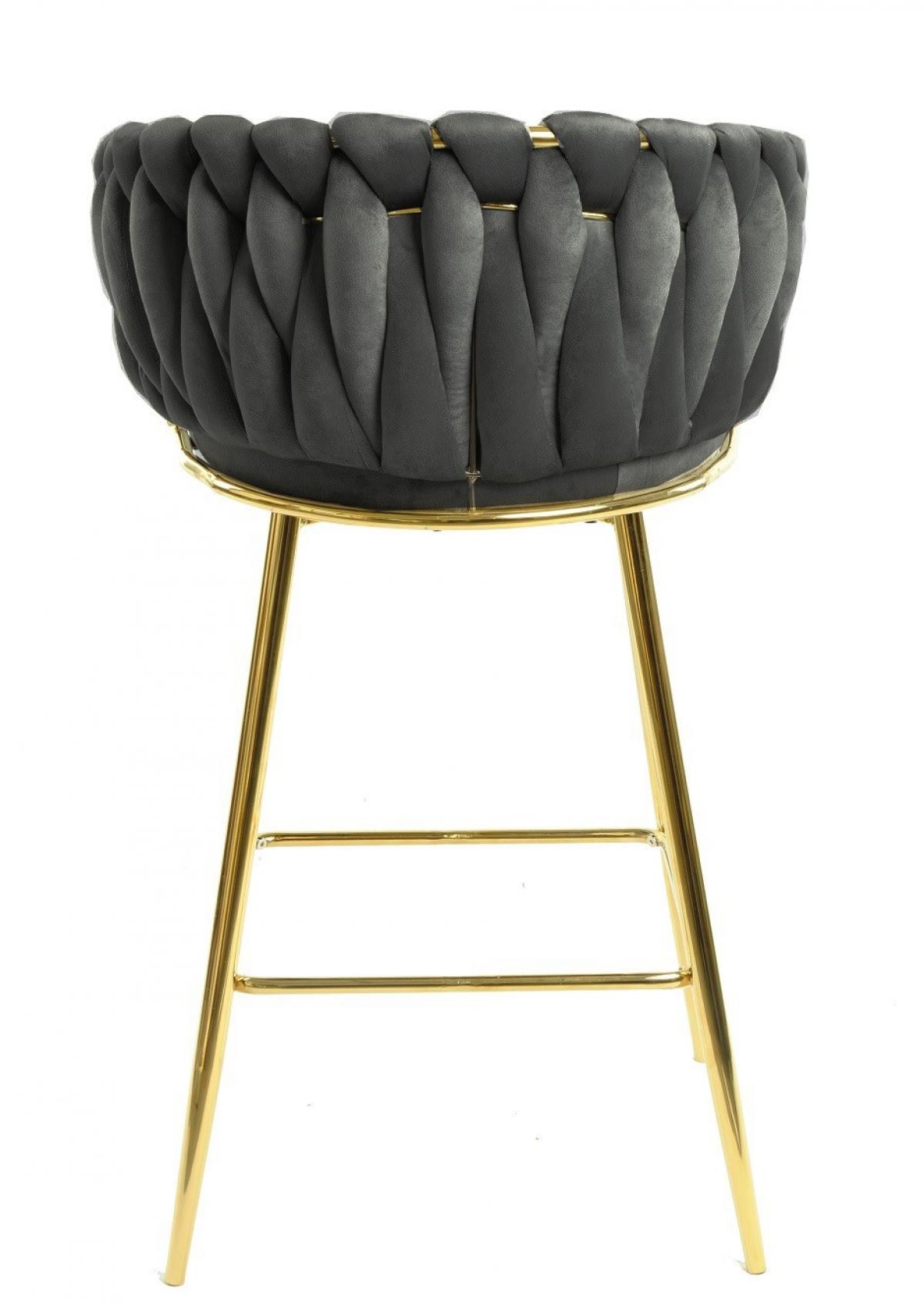 Taburete KING, metal, cromado dorado, tapizado velvet gris oscuro