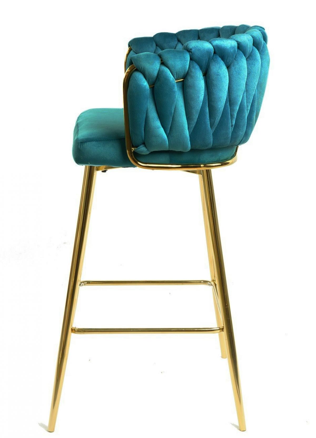Taburete KING, metal, cromado dorado, tapizado velvet turquesa