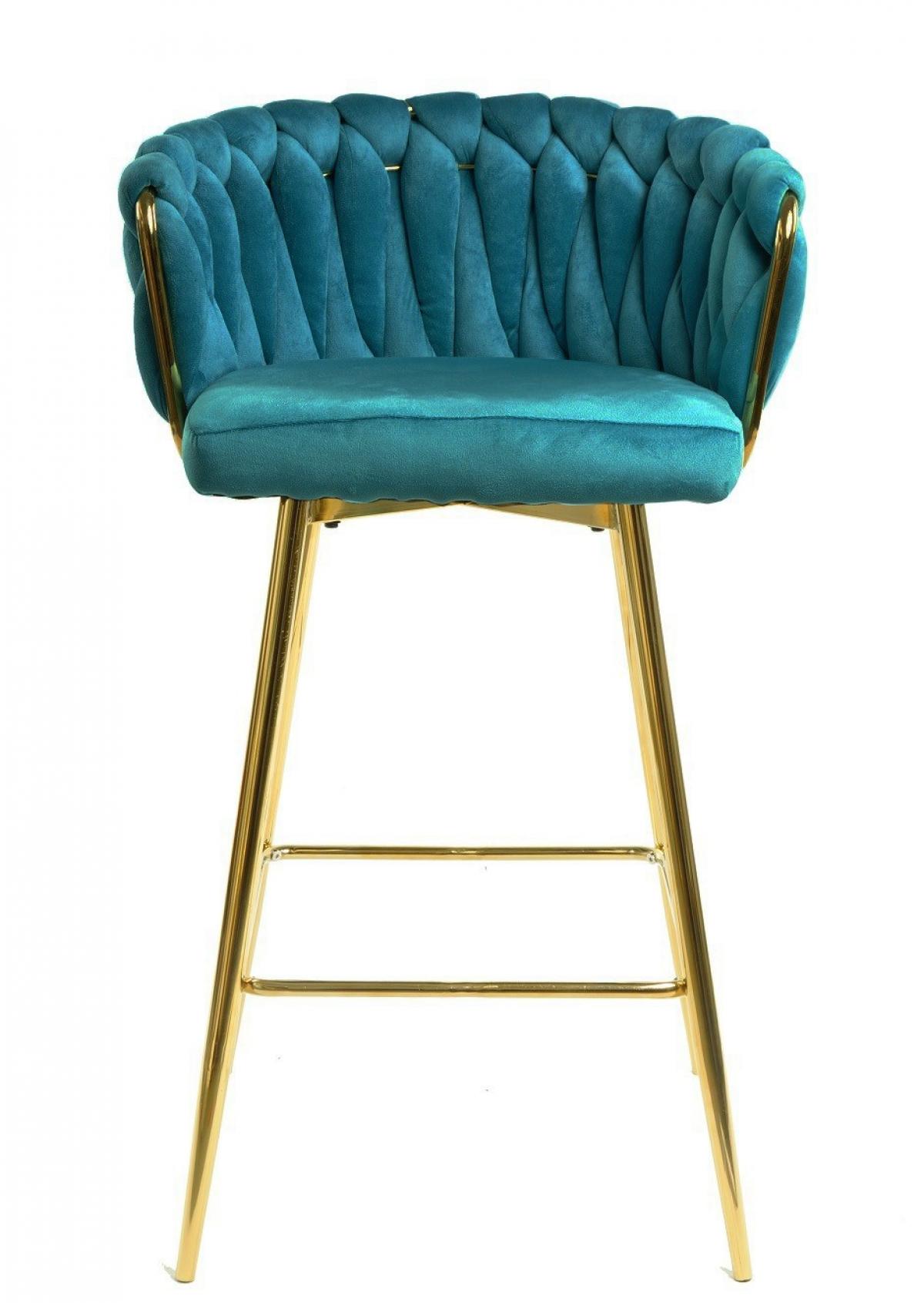 Taburete KING, metal, cromado dorado, tapizado velvet turquesa