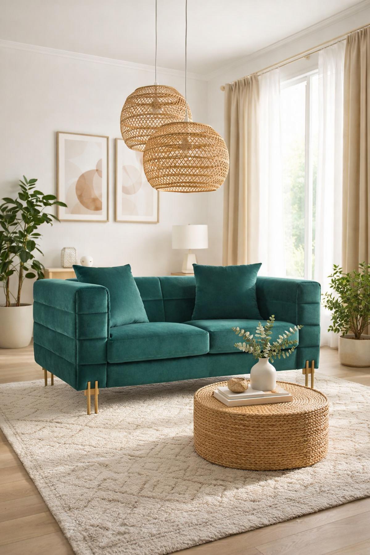 Sofá LARIOS, 2 plazas, tejido velvet verde oscuro 42