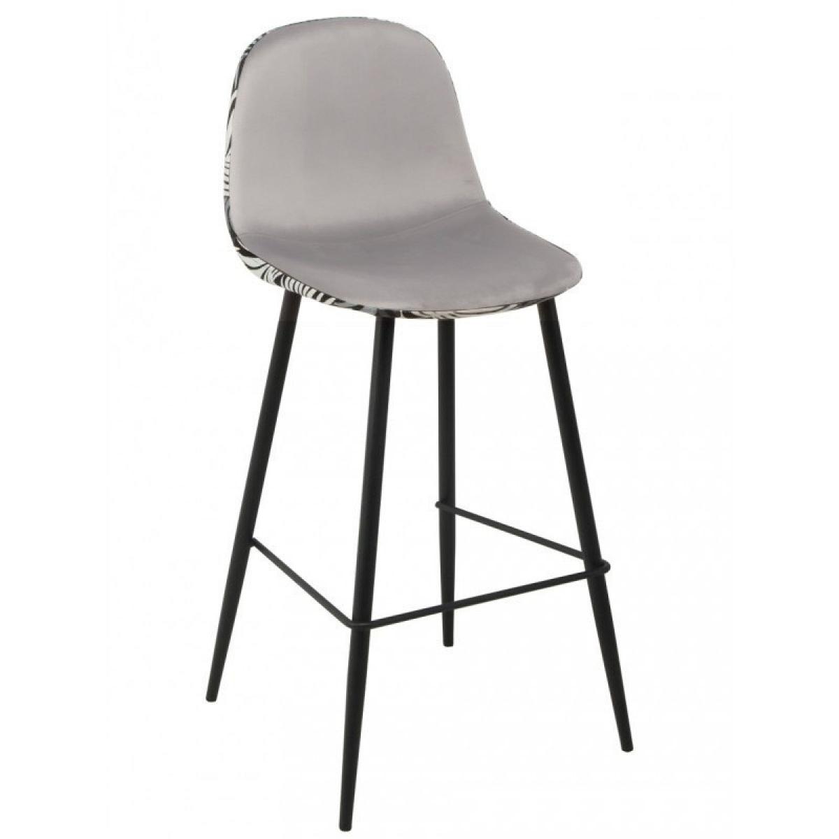 Taburete HORUS NEW, metal, tapizado velvet gris con trasera floral a juego