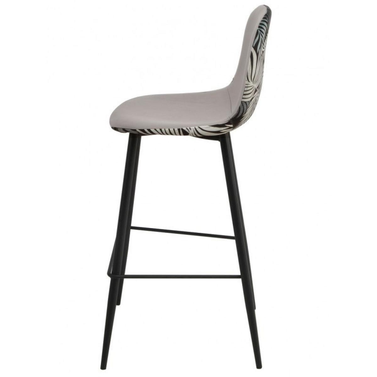 Taburete HORUS NEW, metal, tapizado velvet gris con trasera floral a juego