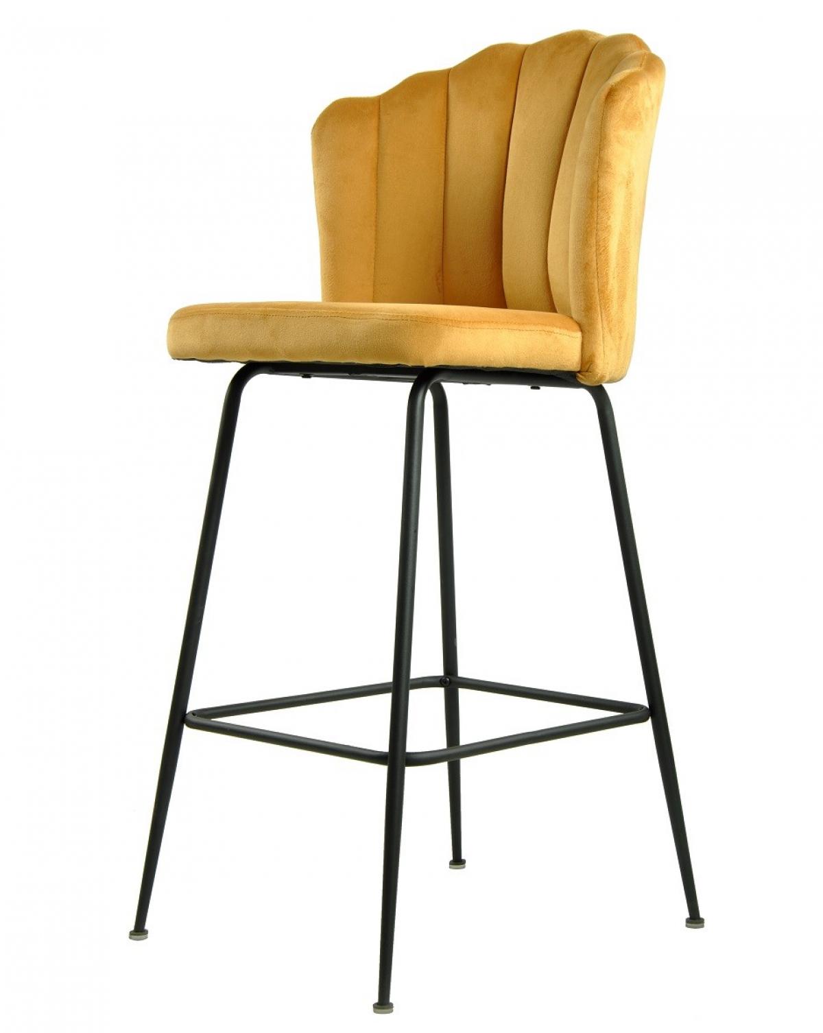 Taburete DEVIN, metal, tapizado velvet amarillo