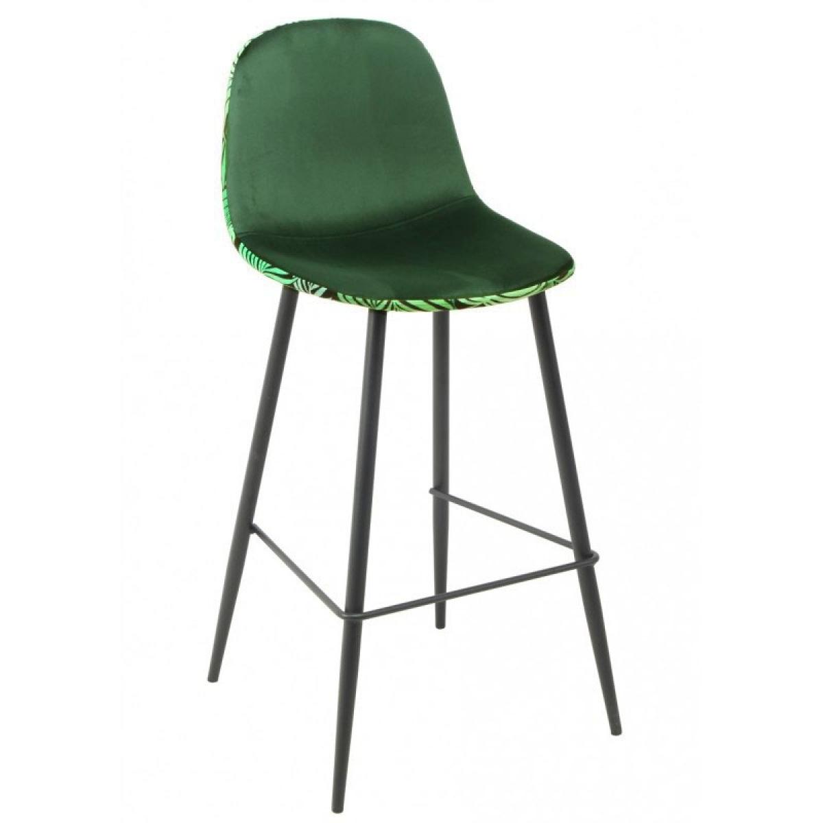 Taburete HORUS NEW, metal, tapizado velvet verde con trasera floral a juego