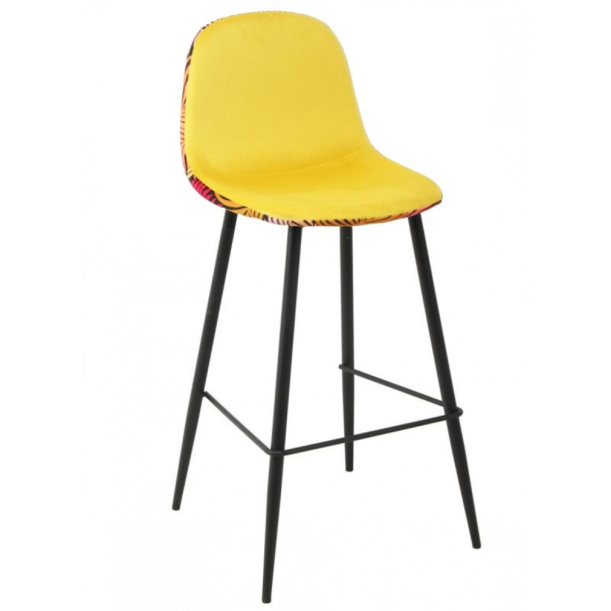 Taburete HORUS NEW, metal, tapizado velvet amarillo con trasera floral a juego