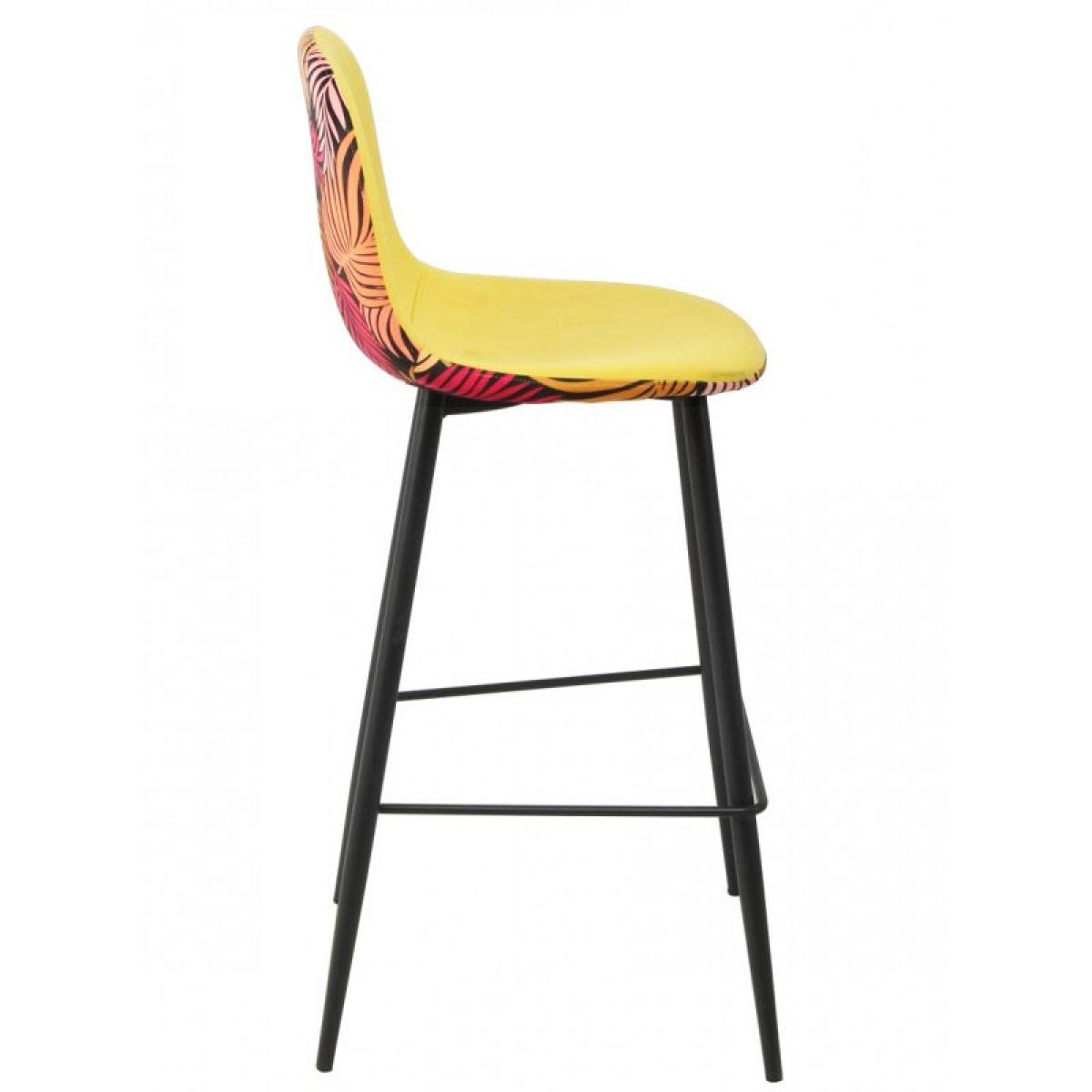 Taburete HORUS NEW, metal, tapizado velvet amarillo con trasera floral a juego