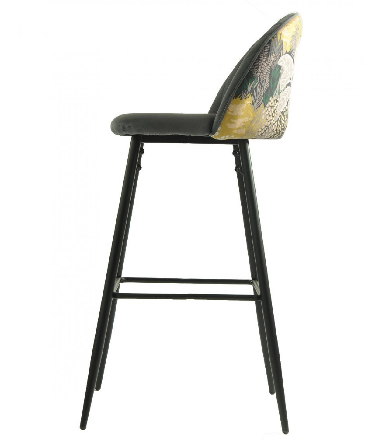 Taburete PALM GREY, metal, tapizado velvet gris con trasera palm