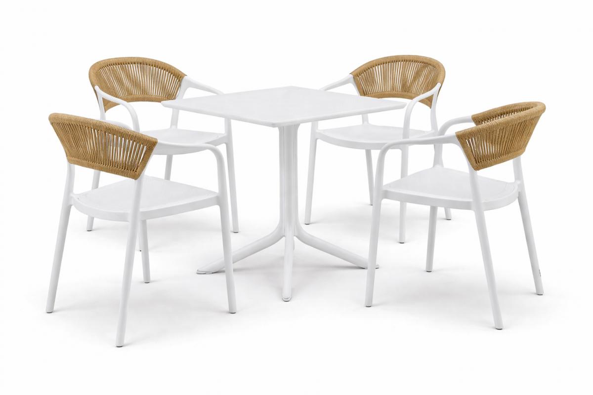 Sillón IBIZA, apilable, tratamiento anti UV, polipropileno blanco, cuerda natural