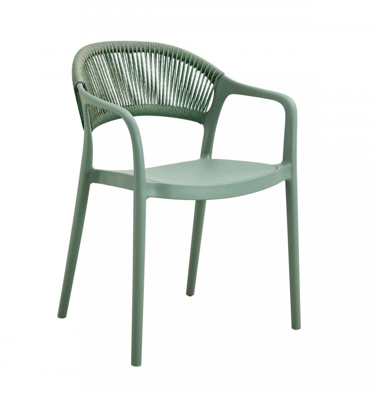 Sillón IBIZA, apilable, tratamiento anti UV, polipropileno y cuerda verde claro
