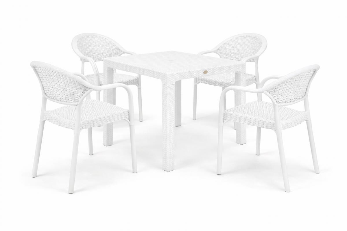 Sillón TORREMOLINOS, apilable, patas metálicas, polipropileno blanco