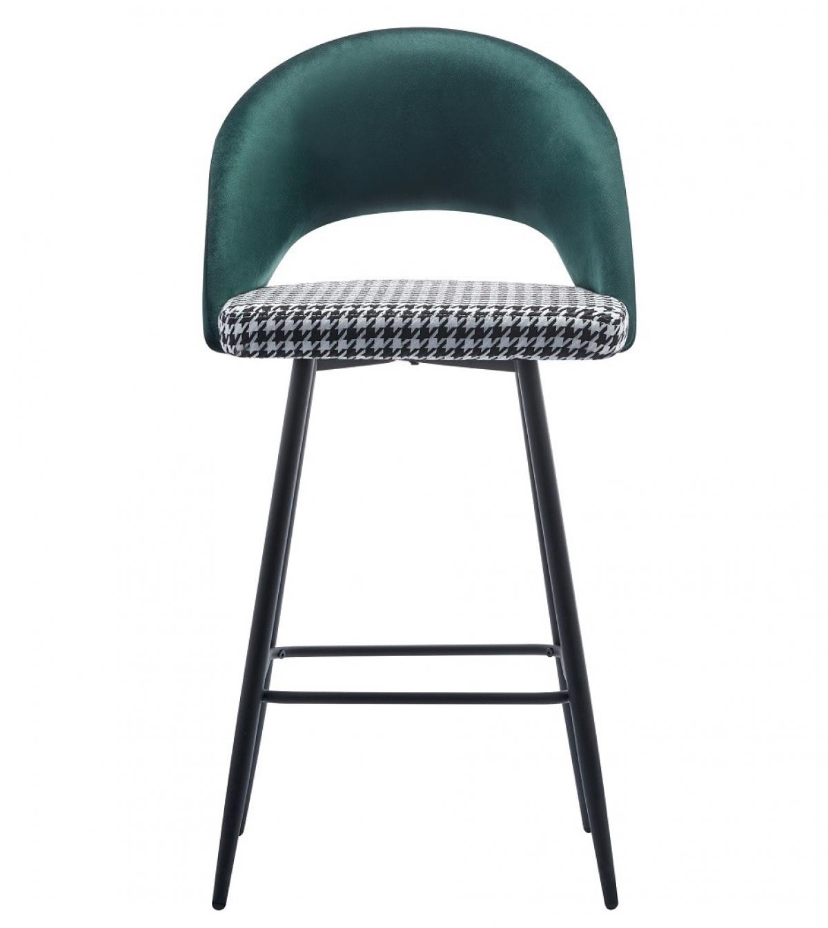 Taburete CLEO, metal, tapizado verde con pata de gallo