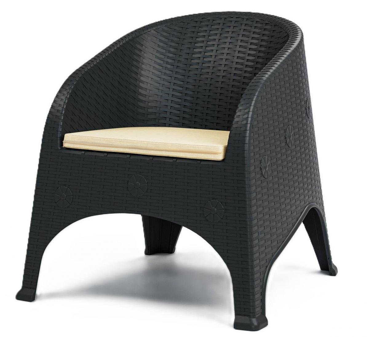 Sillón SURF, apilable, polipropileno marrón chocolate, cojín beige