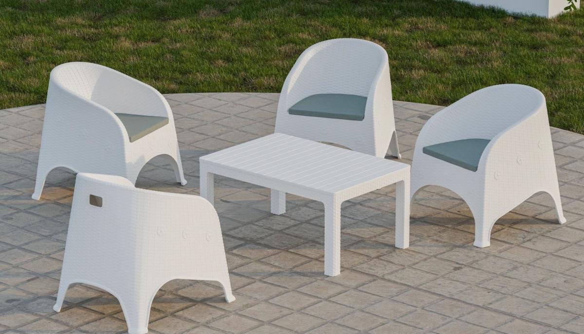 Sillón SURF, apilable, polipropileno blanco, cojín gris