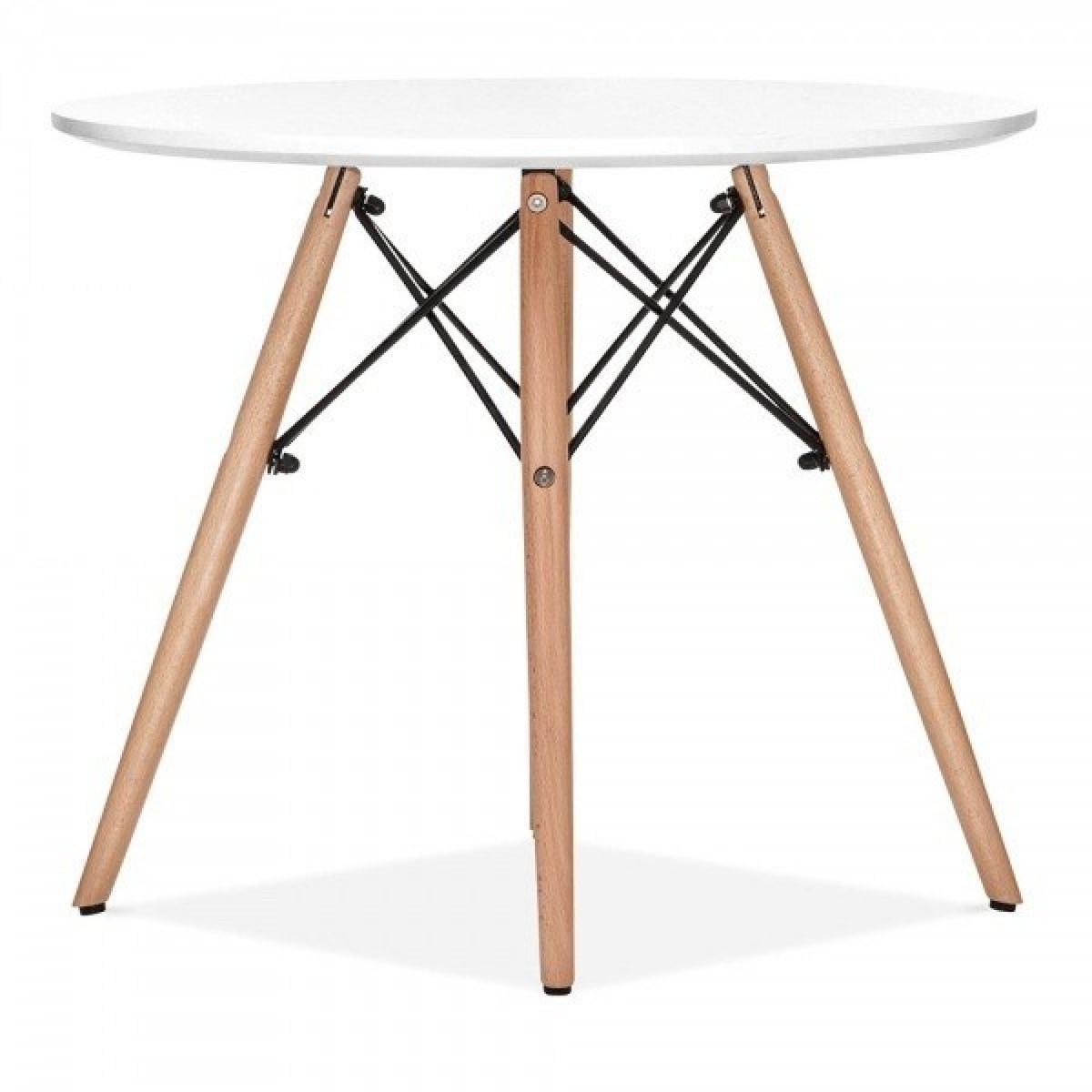 Mesa STAR, base madera, tapa blanca, 100 cms de diámetro