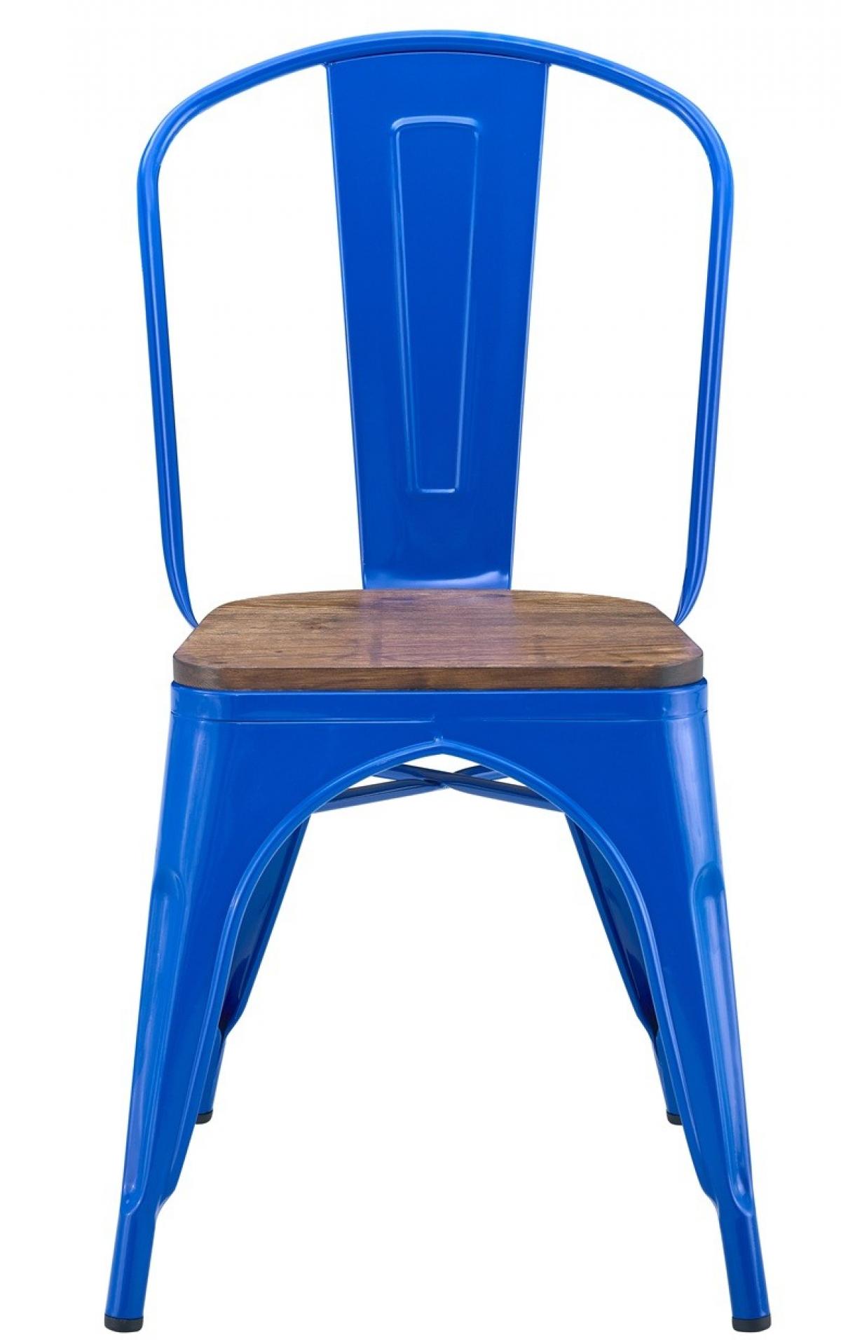 Silla TOL EK WOOD, acero, azul, asiento madera
