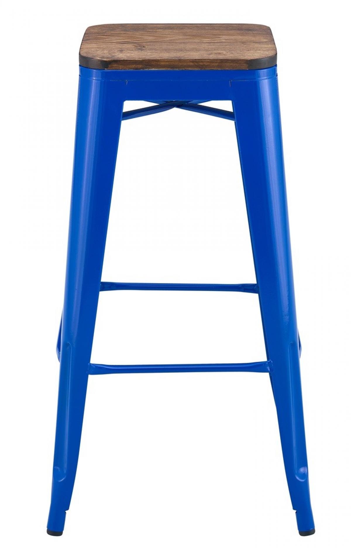 Taburete TOL EK WOOD, acero, azul, asiento madera