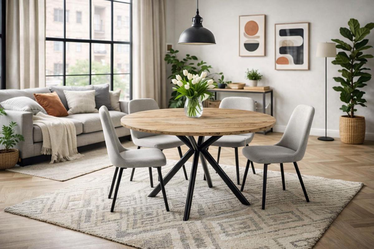 Mesa OLITE 120R, metal, madera, 120 cms de diámetro