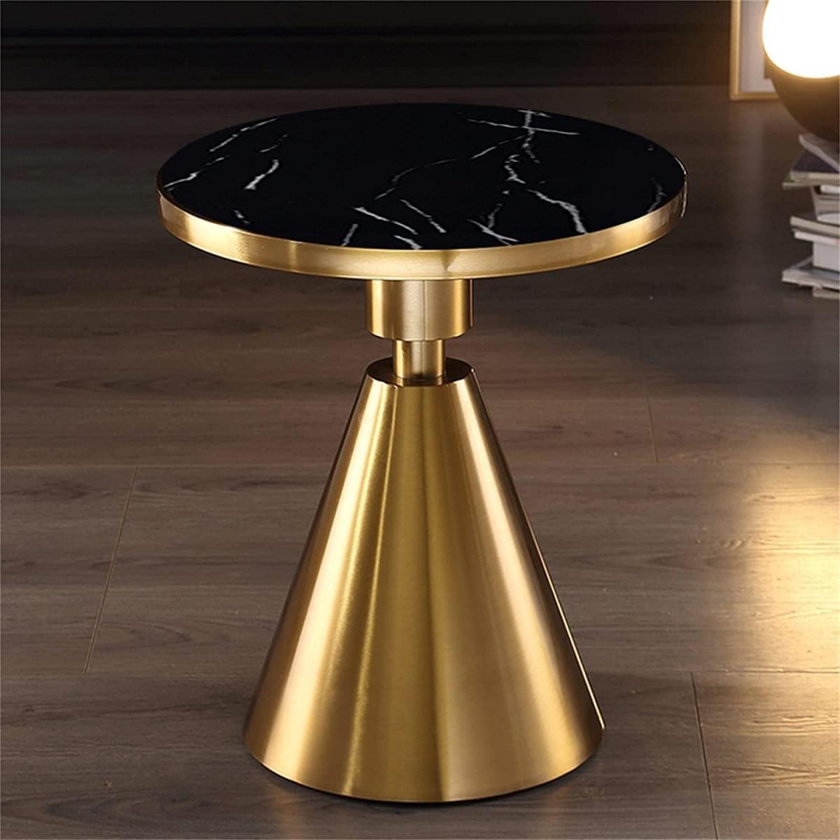 Mesa JASSY NE, baja, dorada, tapa cerámica mármol negro, 50 cms de diámetro