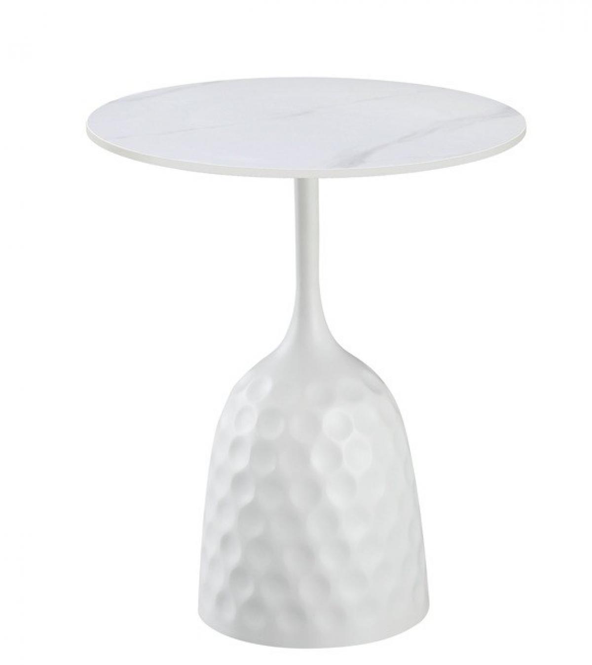 Mesa CAVEZZO, baja, blanca, tapa cerámica mármol blanco, 50 cms de diámetro