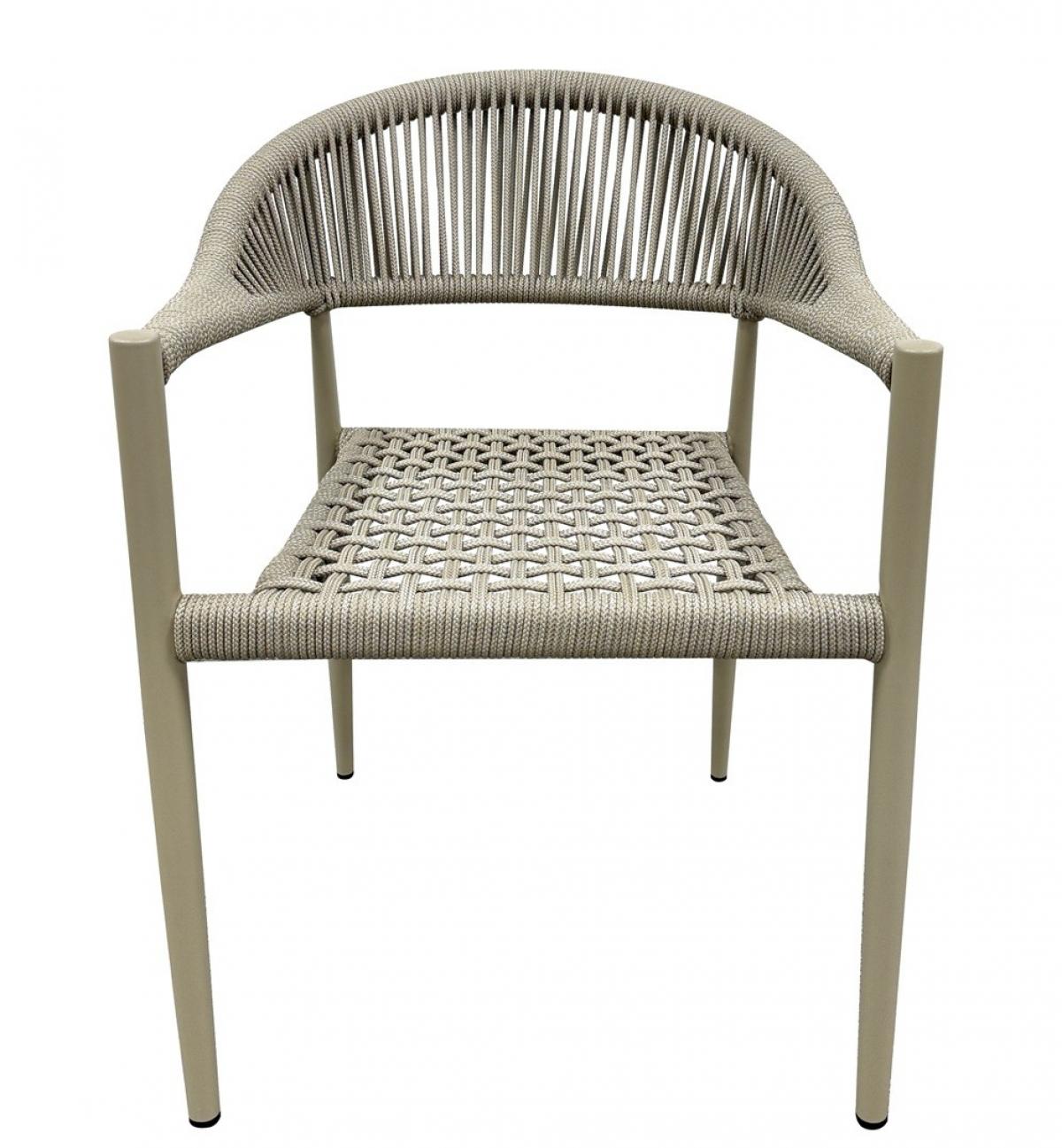 Sillón CANNES, apilable, aluminio, asiento y respaldo de cuerda beige