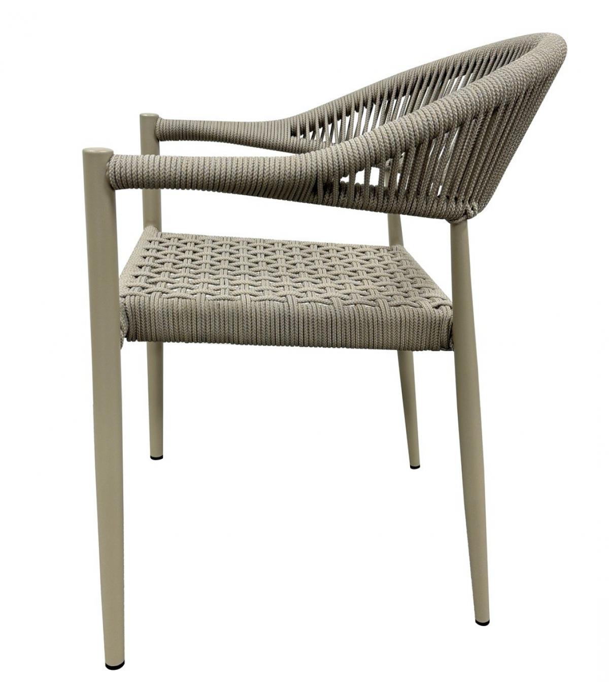 Sillón CANNES, apilable, aluminio, asiento y respaldo de cuerda beige