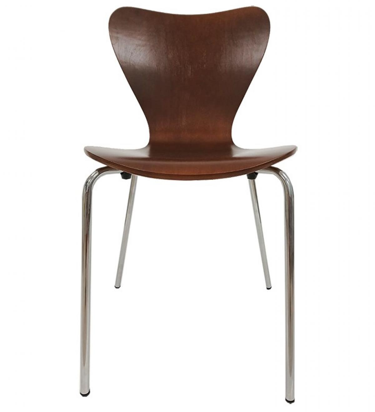 Silla JACOBO, apilable, cromada, acabado nogal