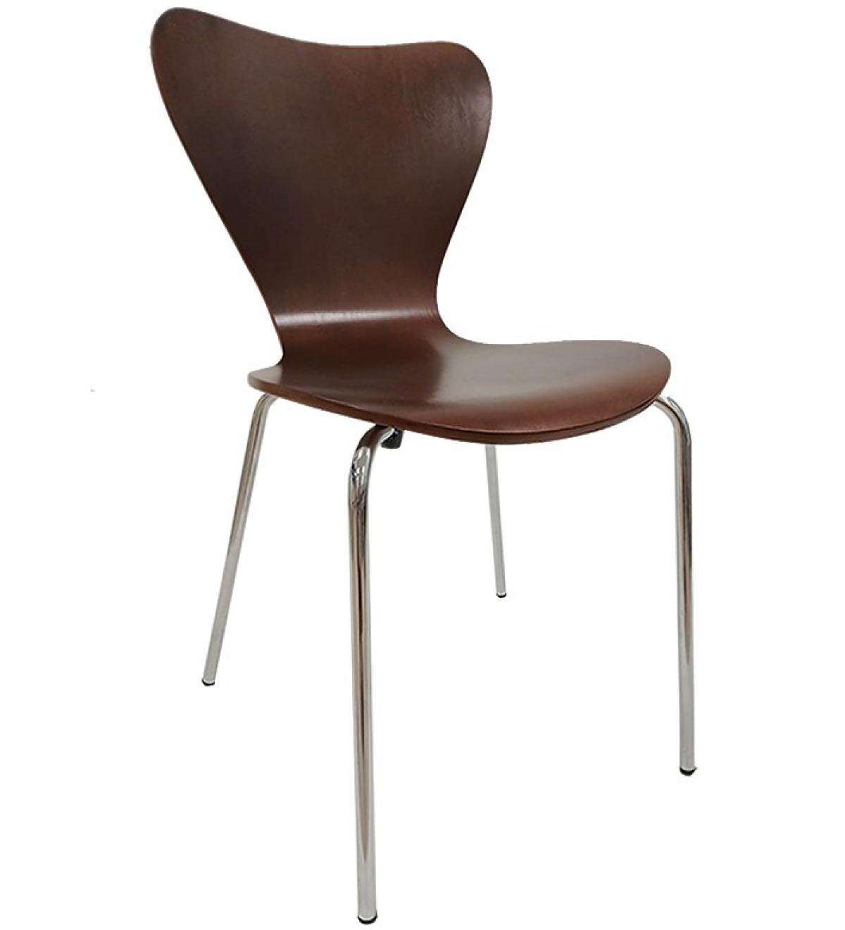 Silla JACOBO, apilable, cromada, acabado nogal