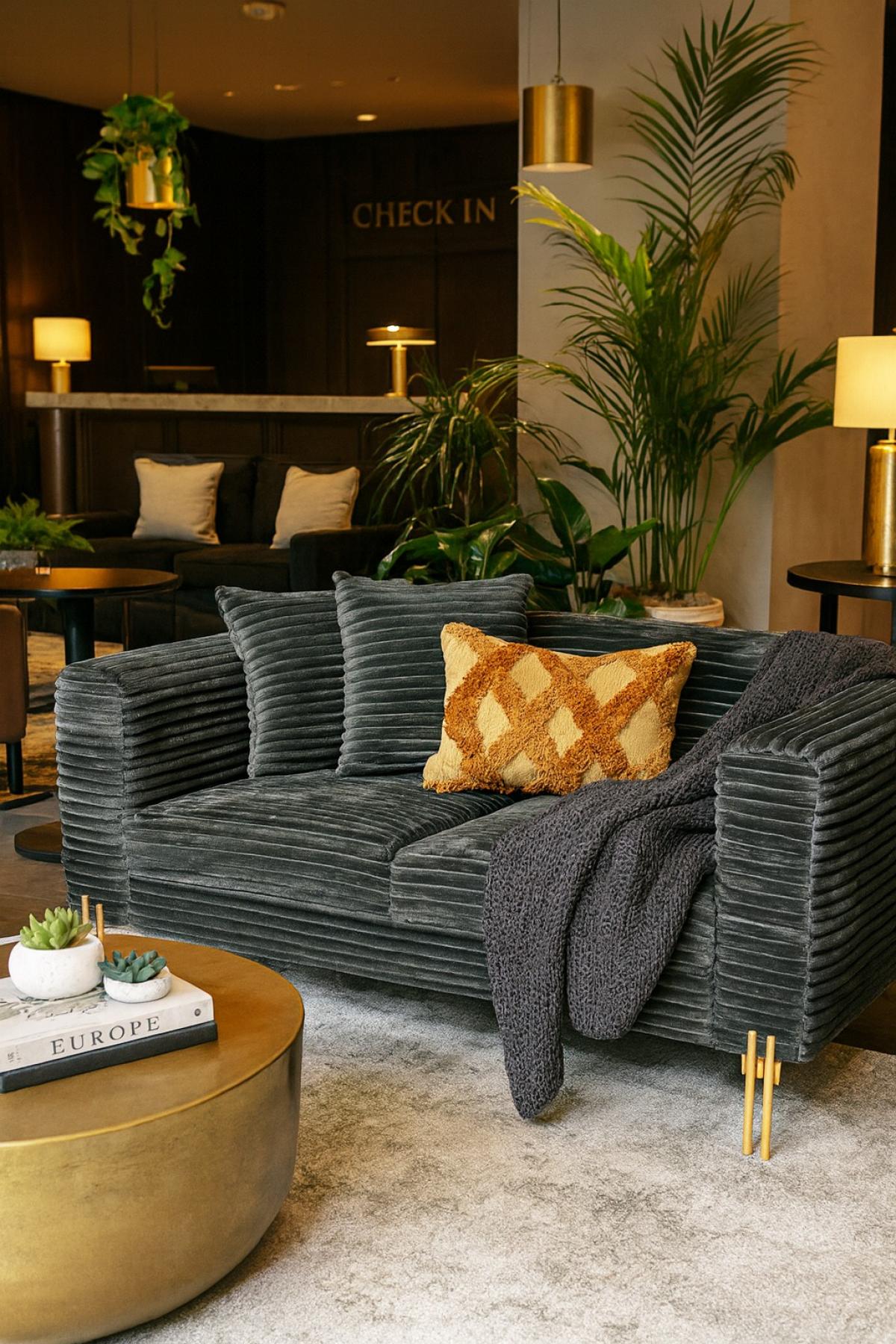 Sofá LARIOS, 2 plazas, tejido corduroy gris