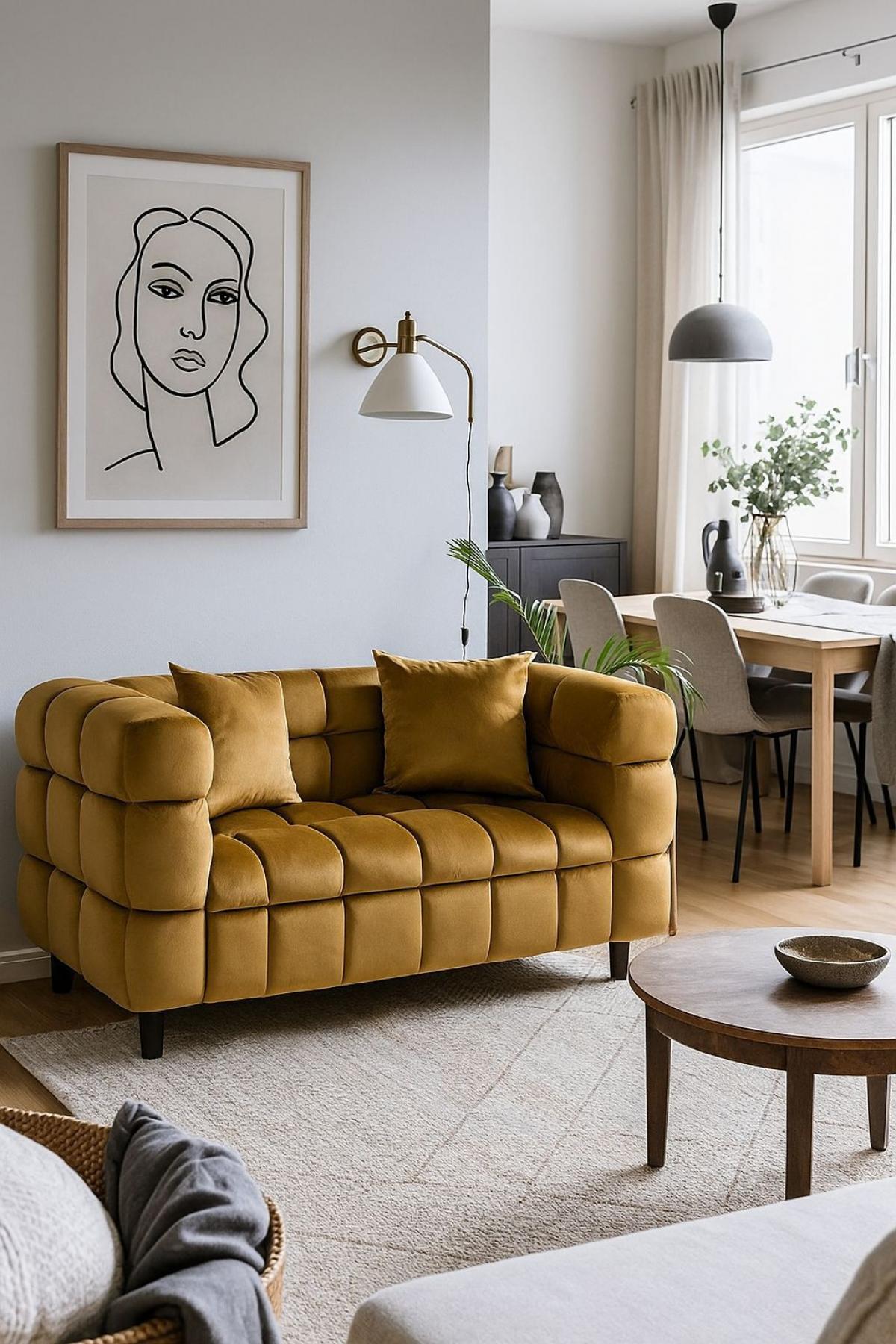 Sofá LORING, 2 plazas, tejido velvet camel 34