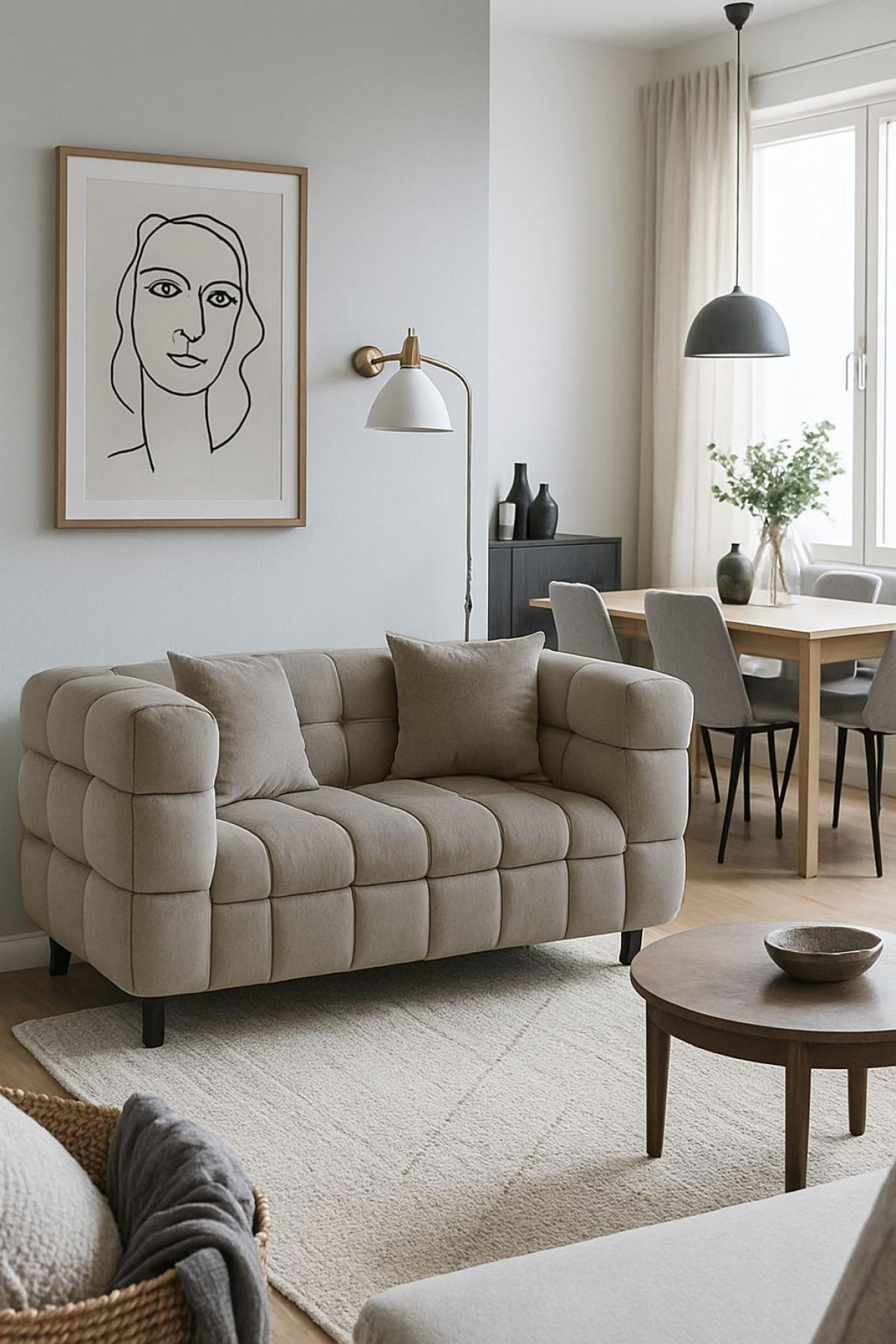 Sofá LORING, 2 plazas, tejido velvet gris claro 25