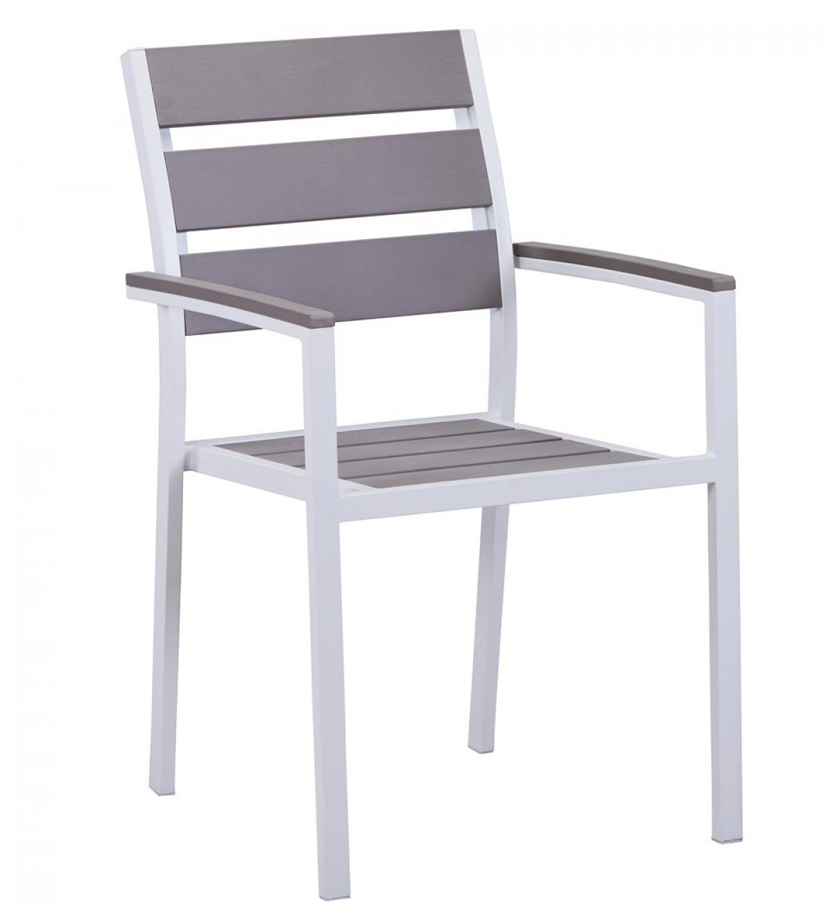 Sillón GARIBALDI, metal blanco, polywood gris