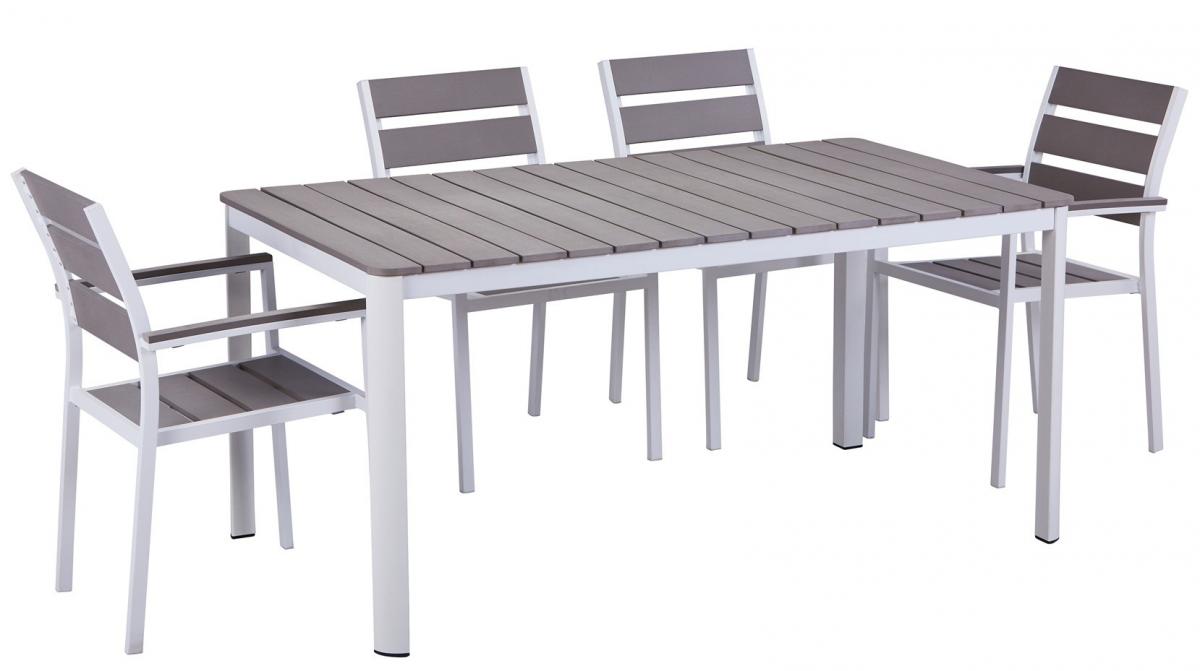 Sillón GARIBALDI, metal blanco, polywood gris