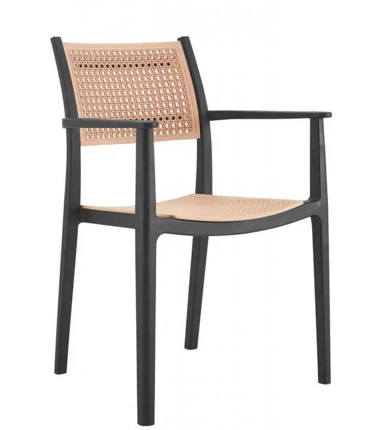 Sillón ALVOR 97, apilable, polipropileno negro y beige