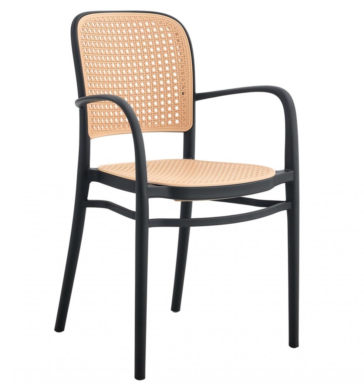 Sillón FUNCHAL 97, apilable, polipropileno negro y beige