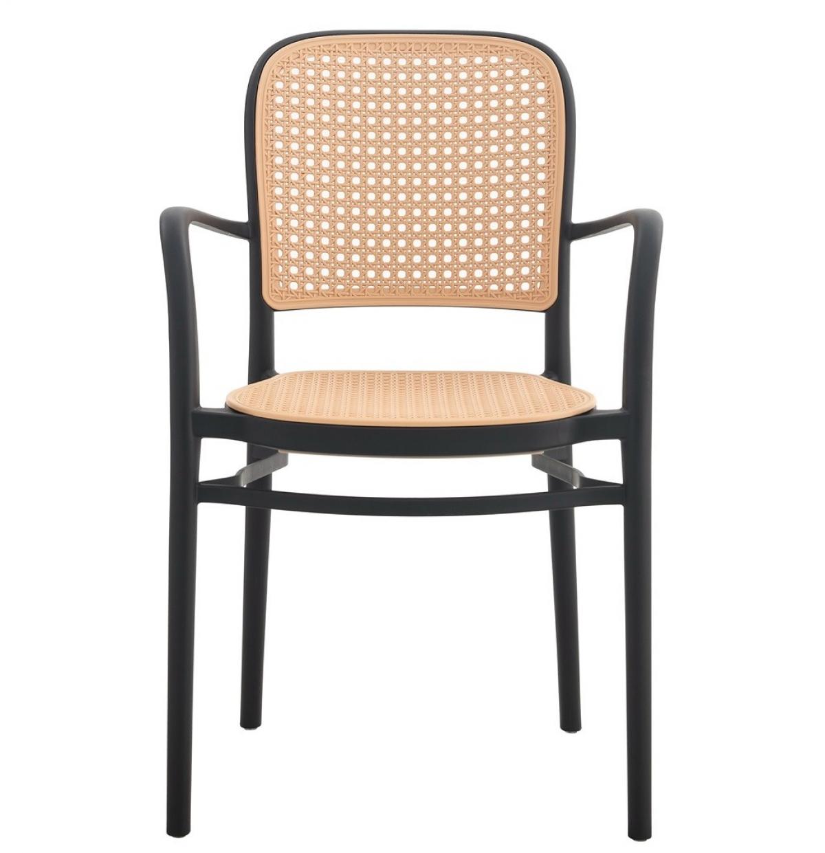 Sillón FUNCHAL 97, apilable, polipropileno negro y beige