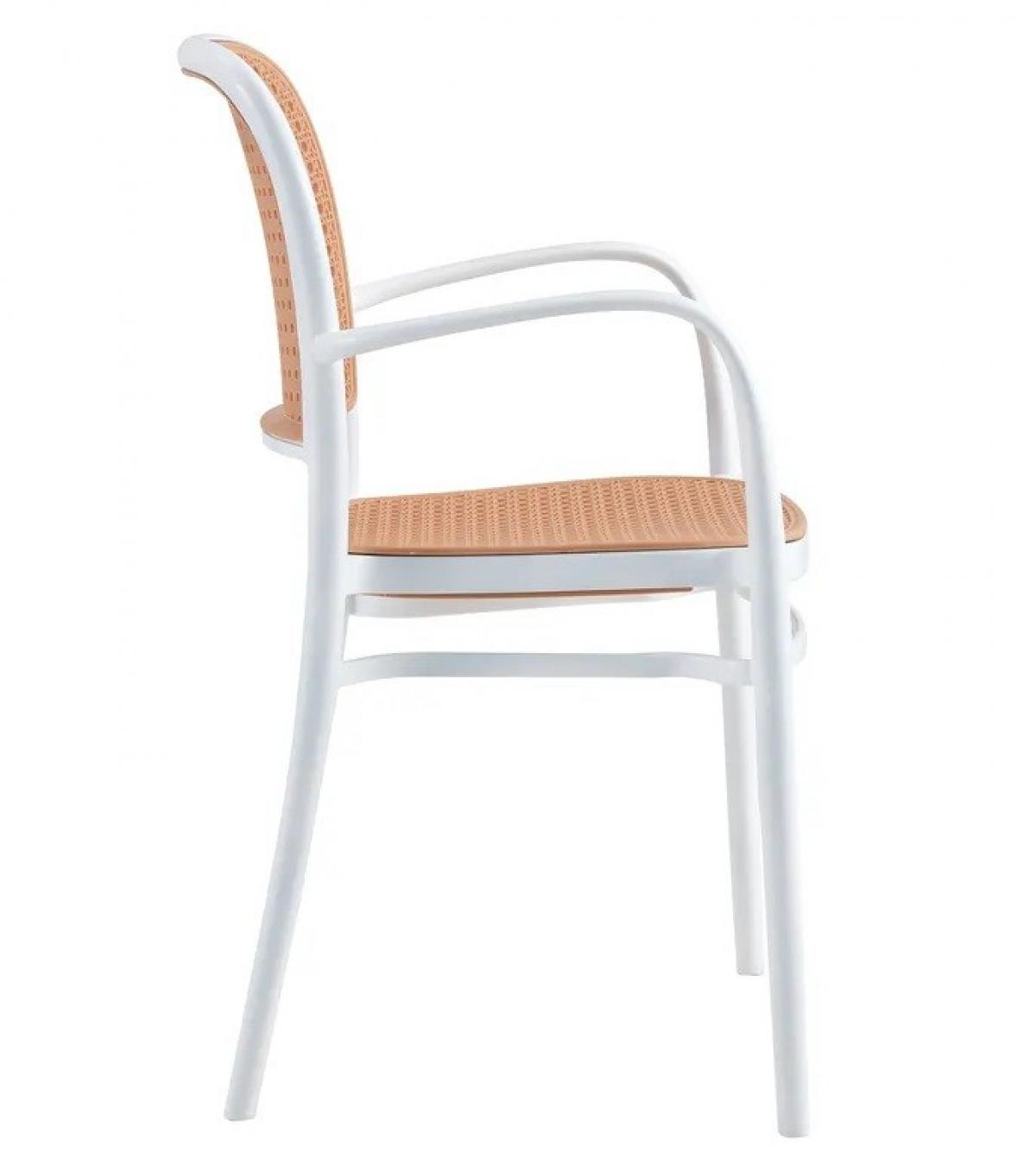 Sillón FUNCHAL 97, apilable, polipropileno blanco y beige