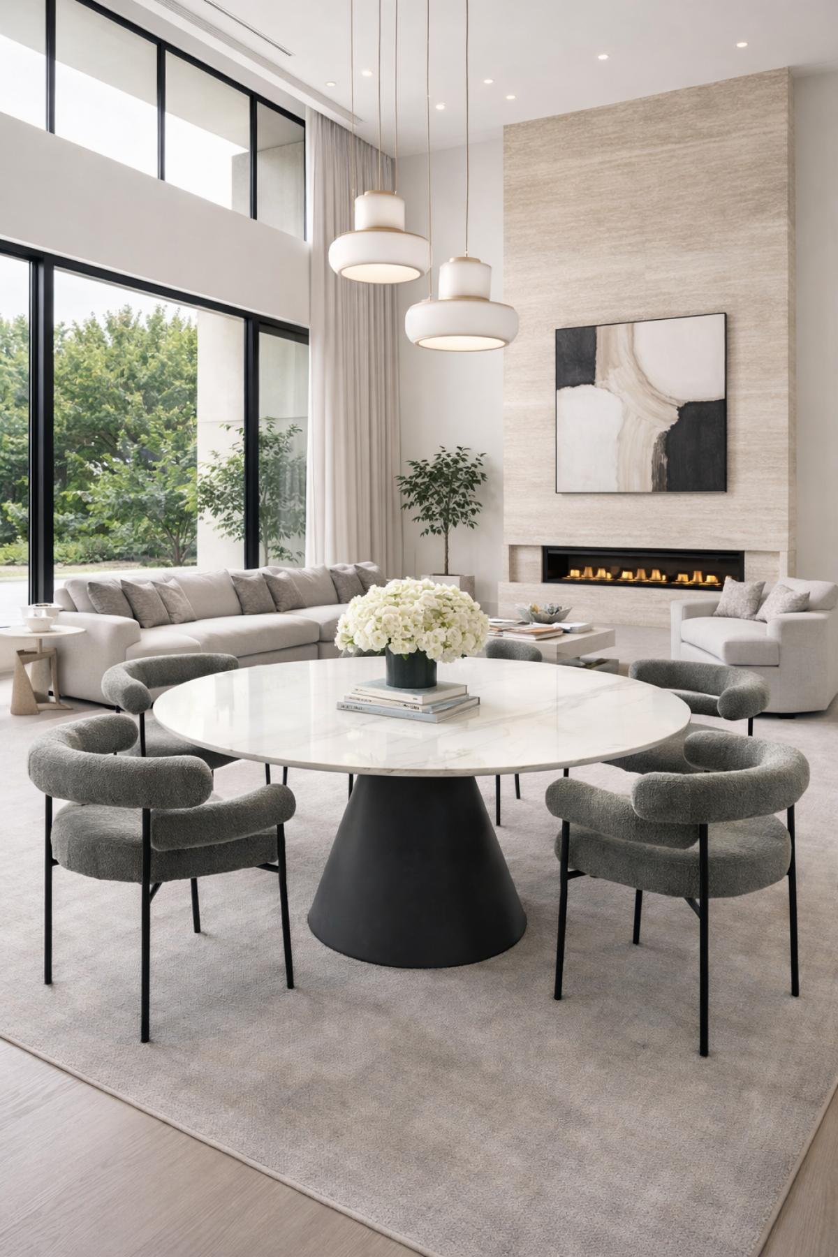 Mesa NAIDA, metal, tapa de cerámica, 120 cms de diámetro