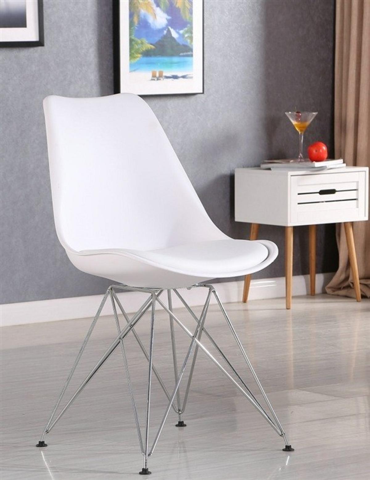 Silla BELLA (SU), cromada, carcasa y cojín blanco