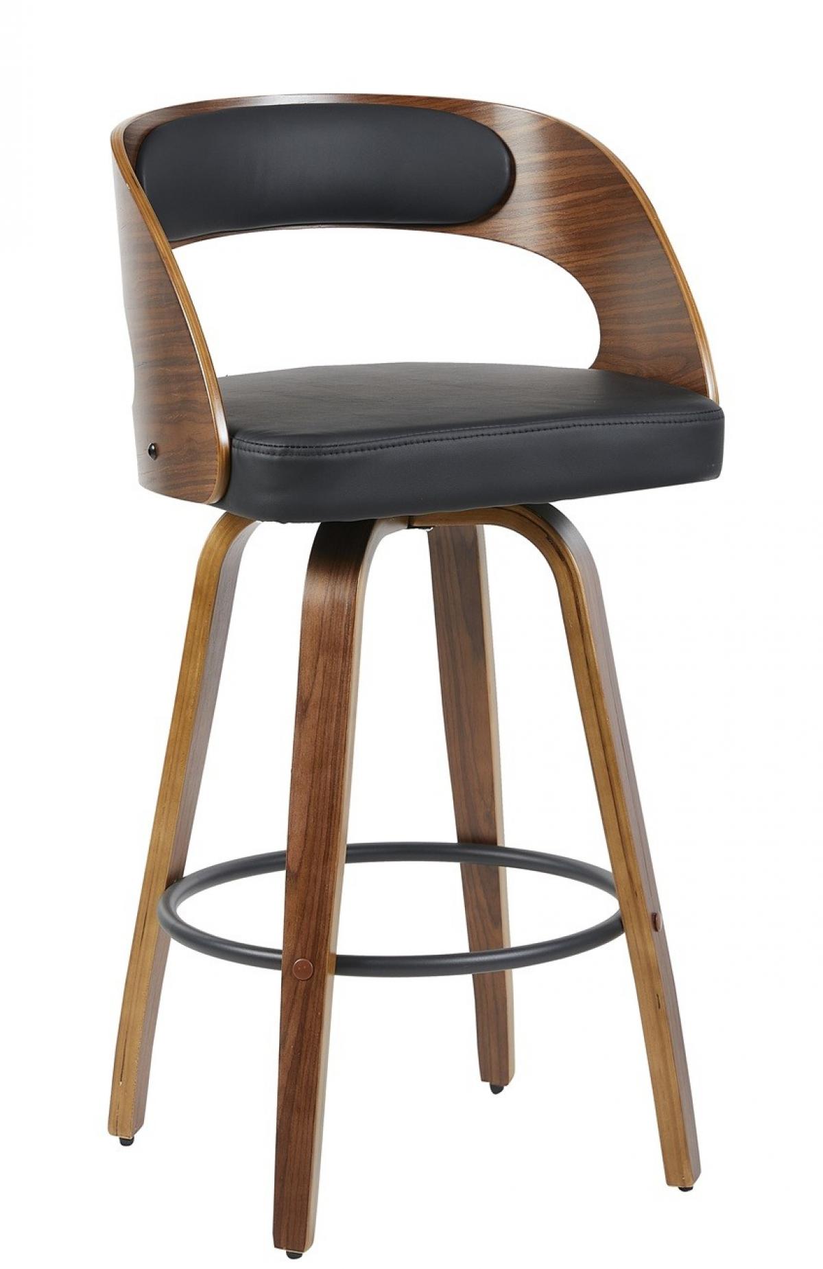 Taburete LOARRE, madera, similpiel negra