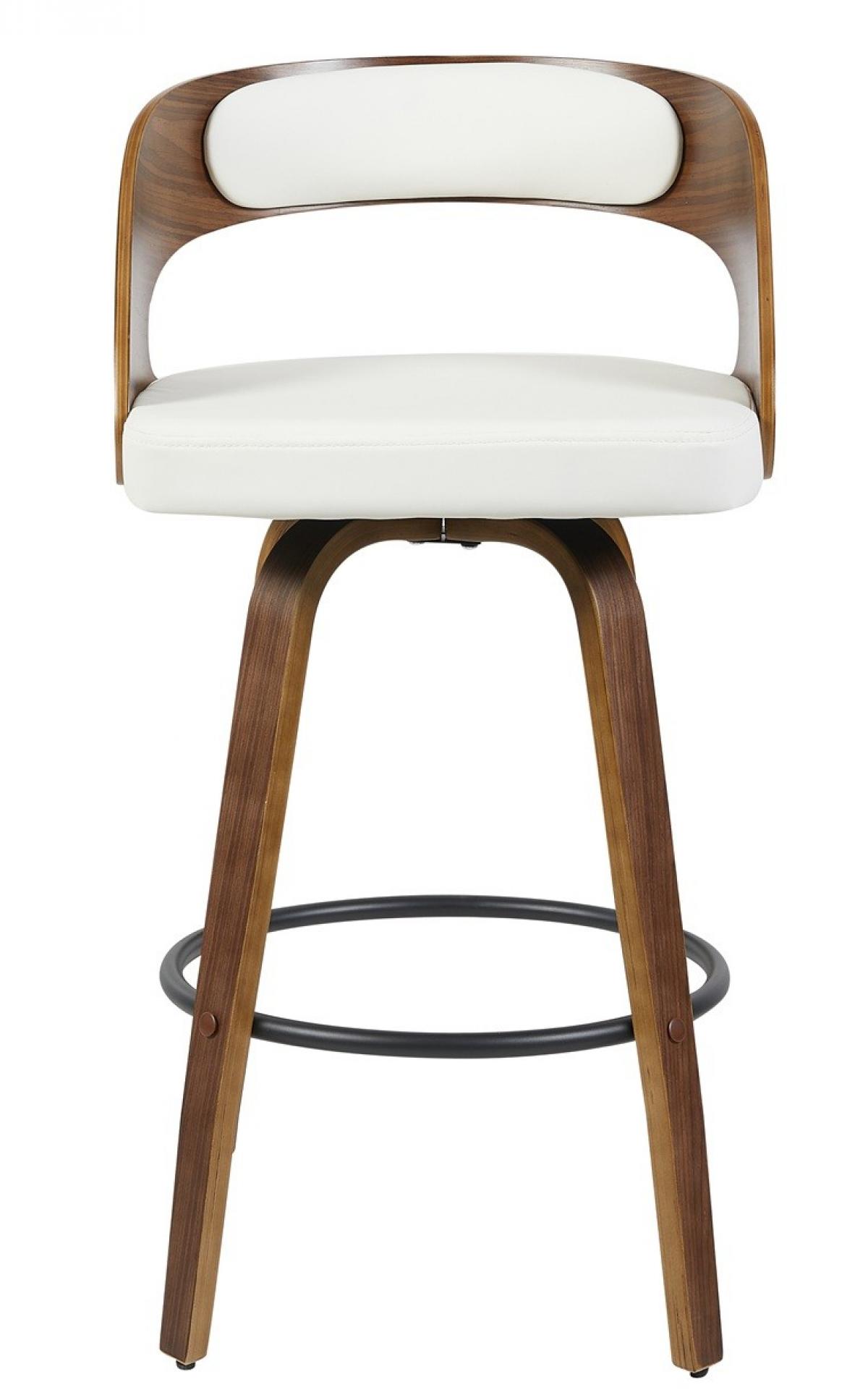 Taburete LOARRE, madera, similpiel blanca